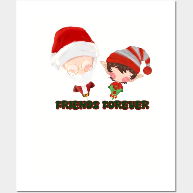 Elf and Santa Claus friends forever Wall Art by Skaar Digital Art